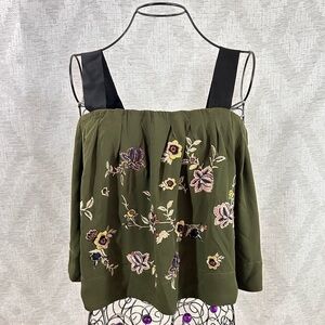 Vanessa Virginia by Anthropologie green floral embroidered tank size XS